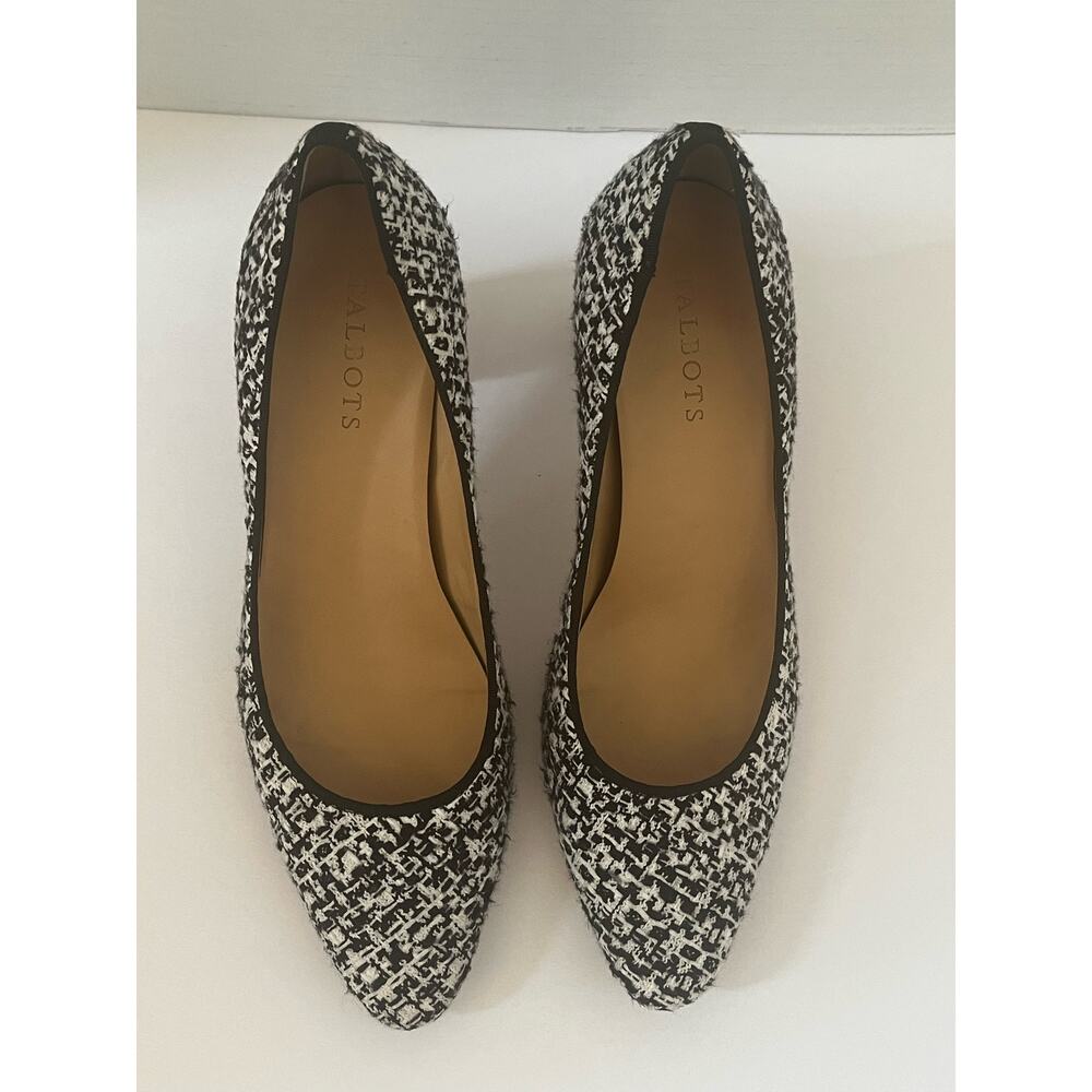 Womens Talbots Kelsey Shoes Black White Tweed Slip on Block Heels Pumps Size 9.5